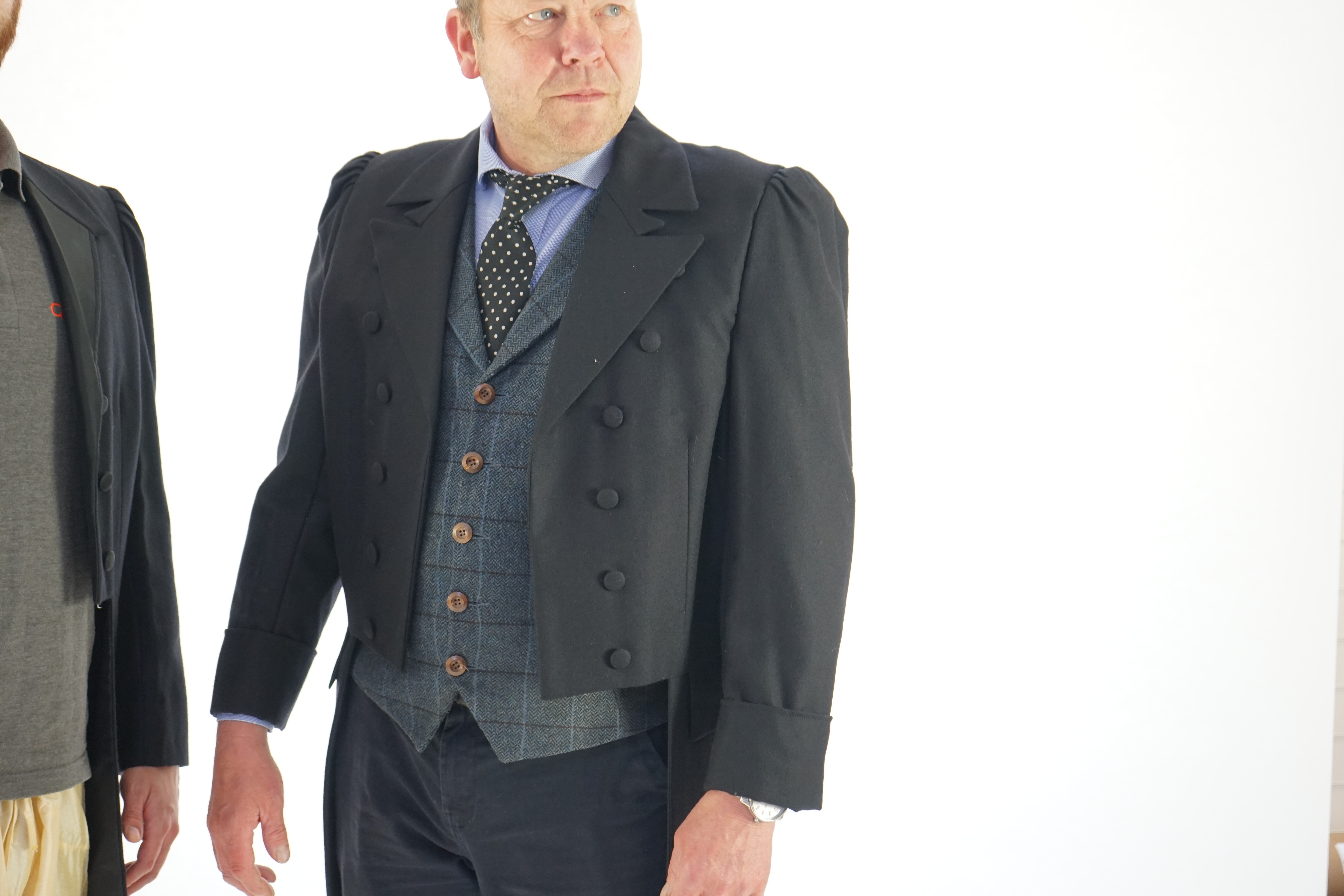 Two 19th century style gentleman's evening tail-suit jackets (large sizes). Ex London Festival Opera - 'La Traviata'